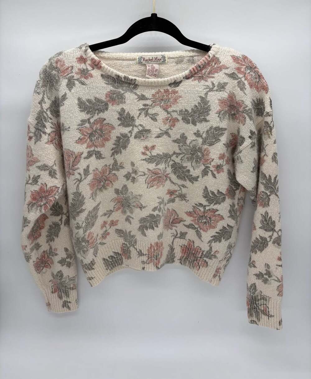 🌸 Vintage Angora Blend Cropped Floral Sweater Cottagecore
